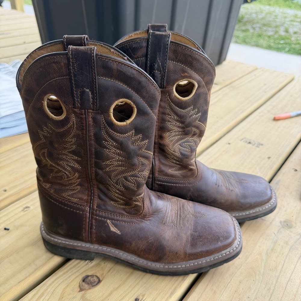 DAN POST Amarillo Brown Leather Square Toe Pull-On Western Cowboy Boot Youth 5 D